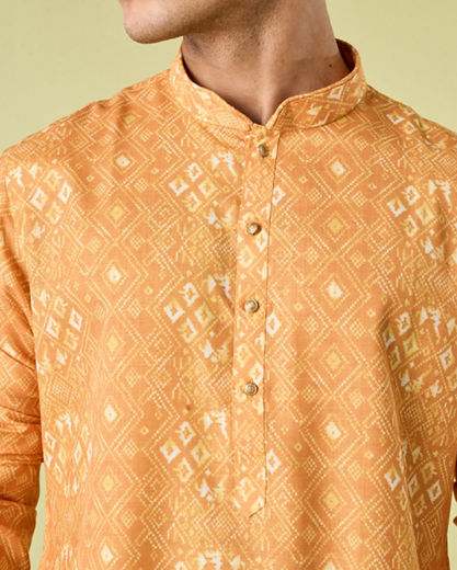 Diwas Men Mustard Yellow Knot Delight Kurta Pajama