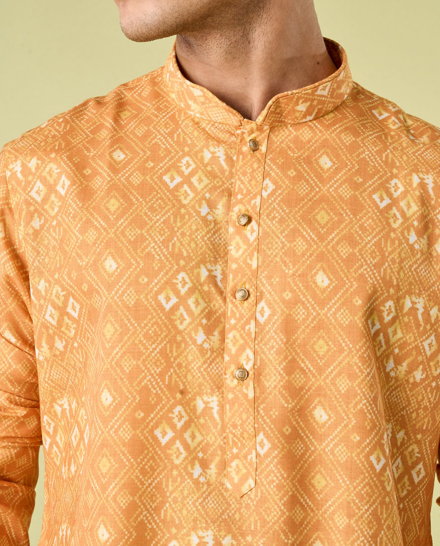 Diwas Men Mustard Yellow Knot Delight Kurta Pajama