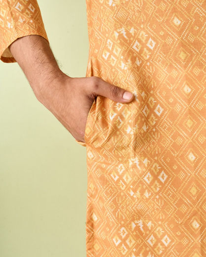 Diwas Men Mustard Yellow Knot Delight Kurta Pajama