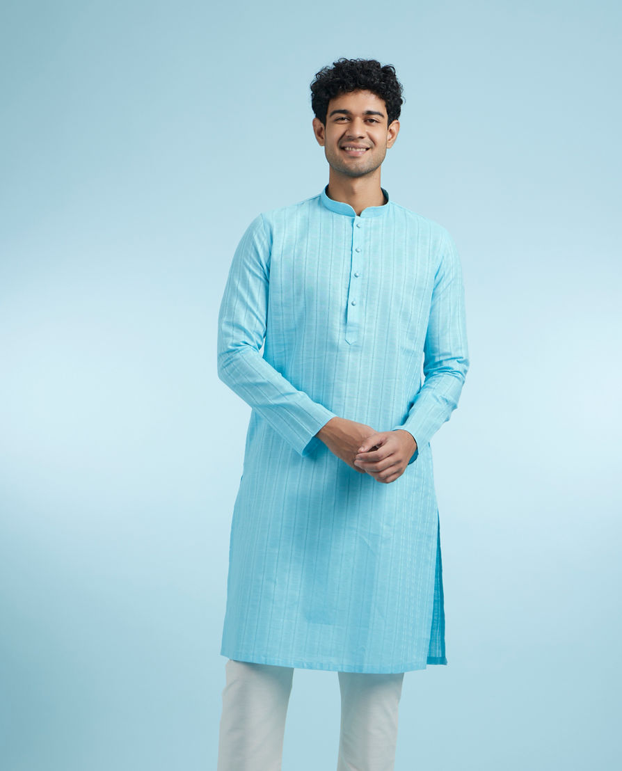 Diwas Men Light Blue Cotton Kurta Pajama