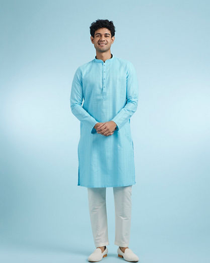 Diwas Men Light Blue Cotton Kurta Pajama