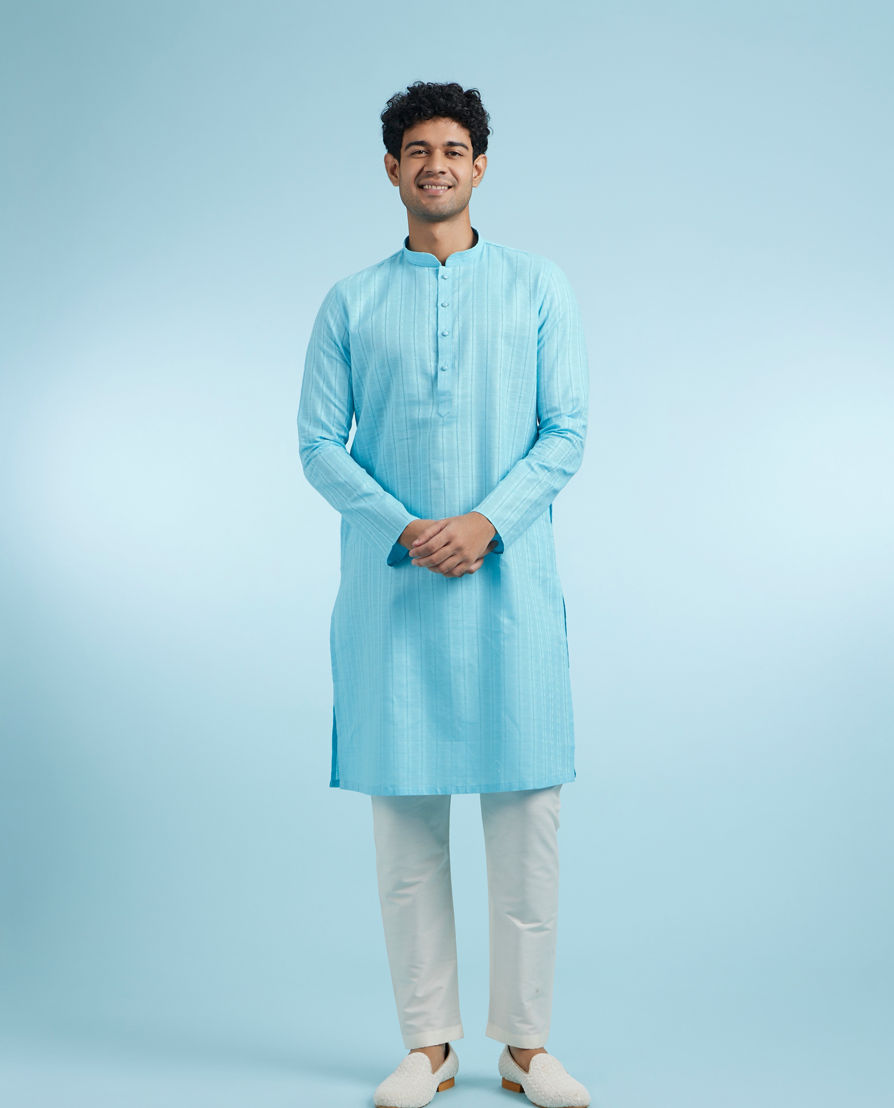 Diwas Men Light Blue Cotton Kurta Pajama
