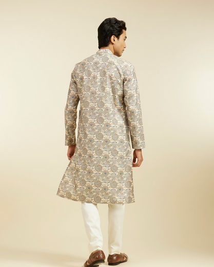 Diwas Men Soft Beige Floral Jaal Printed Kurta Pajama