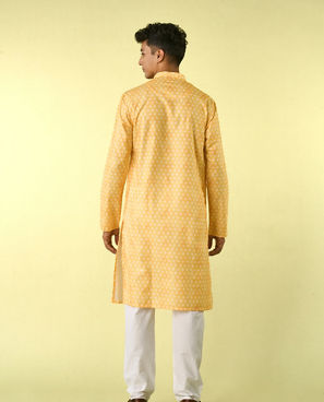 Diwas Men Sunshine Yellow Blended Cotton Kurta Pajama