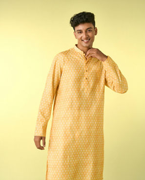 Diwas Men Sunshine Yellow Blended Cotton Kurta Pajama