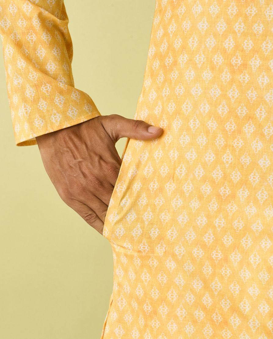 Diwas Men Sunshine Yellow Blended Cotton Kurta Pajama