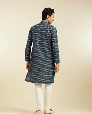 Diwas Men Teal Blue Bandhani Printed Angrakha Style Kurta Pajama