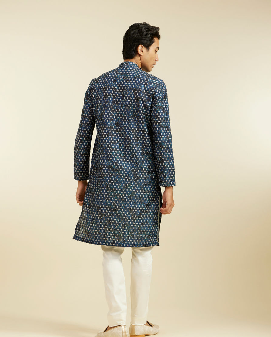 Diwas Men Teal Blue Bandhani Printed Angrakha Style Kurta Pajama