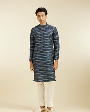 Diwas Men Teal Blue Bandhani Printed Angrakha Style Kurta Pajama