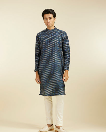 Diwas Men Teal Blue Bandhani Printed Angrakha Style Kurta Pajama