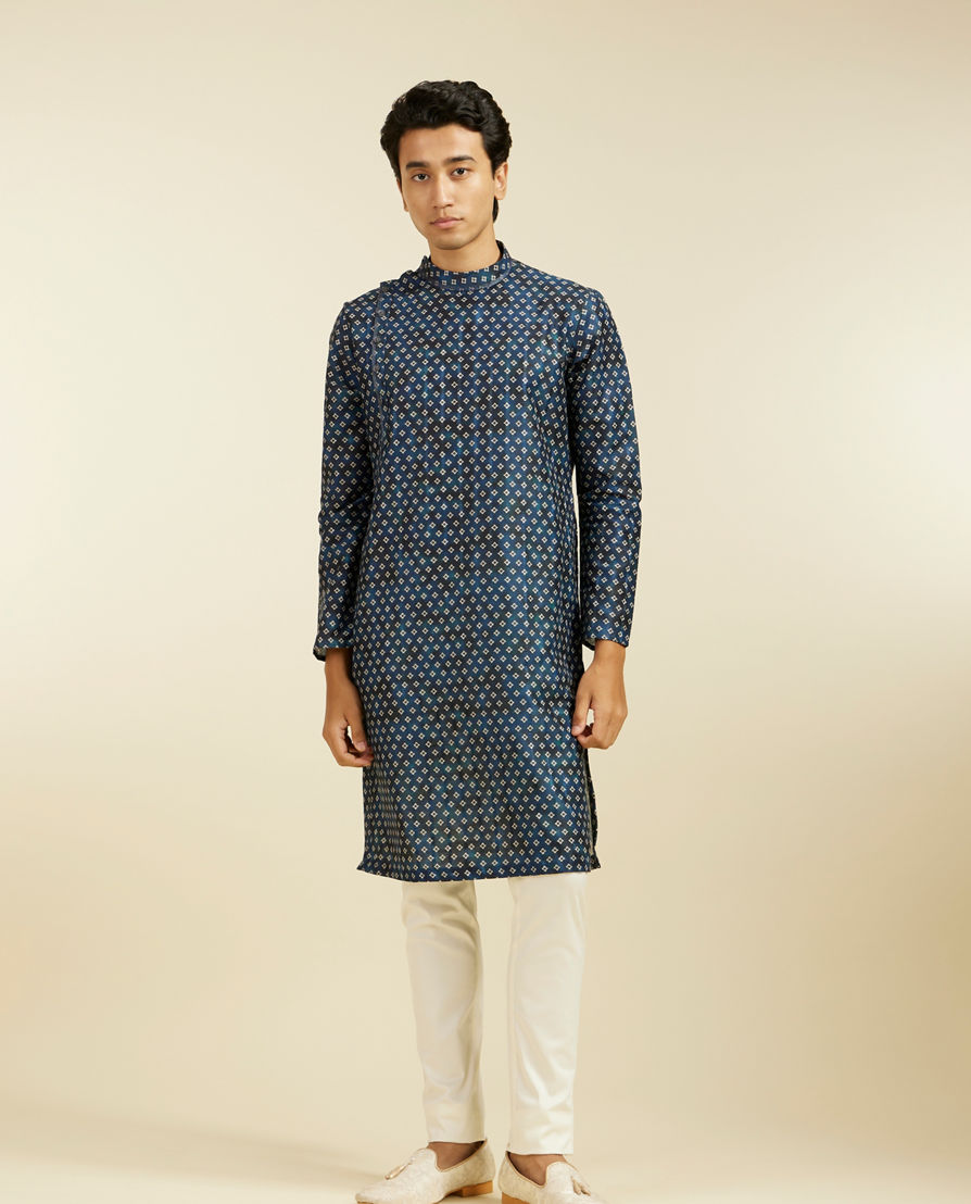 Diwas Men Teal Blue Bandhani Printed Angrakha Style Kurta Pajama