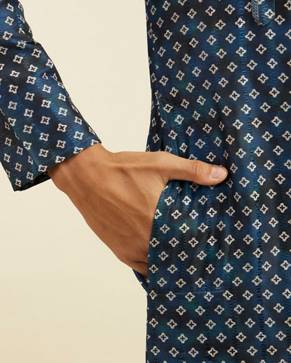 Diwas Men Teal Blue Bandhani Printed Angrakha Style Kurta Pajama