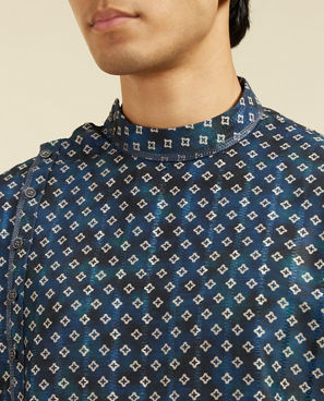 Diwas Men Teal Blue Bandhani Printed Angrakha Style Kurta Pajama
