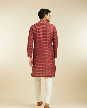 Diwas Men Rust Red Bandhani Printed Angrakha Style Kurta Pajama