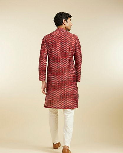 Diwas Men Rust Red Bandhani Printed Angrakha Style Kurta Pajama
