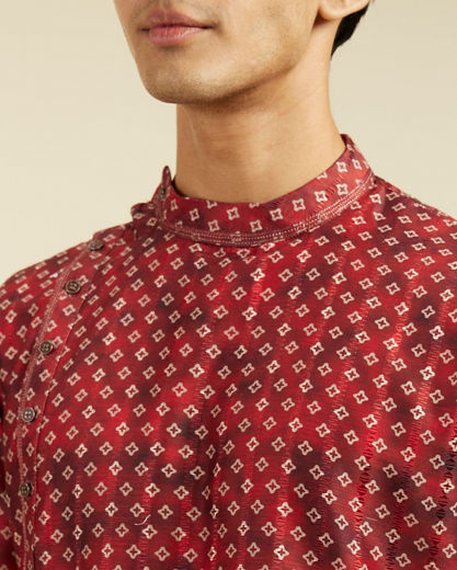 Diwas Men Rust Red Bandhani Printed Angrakha Style Kurta Pajama