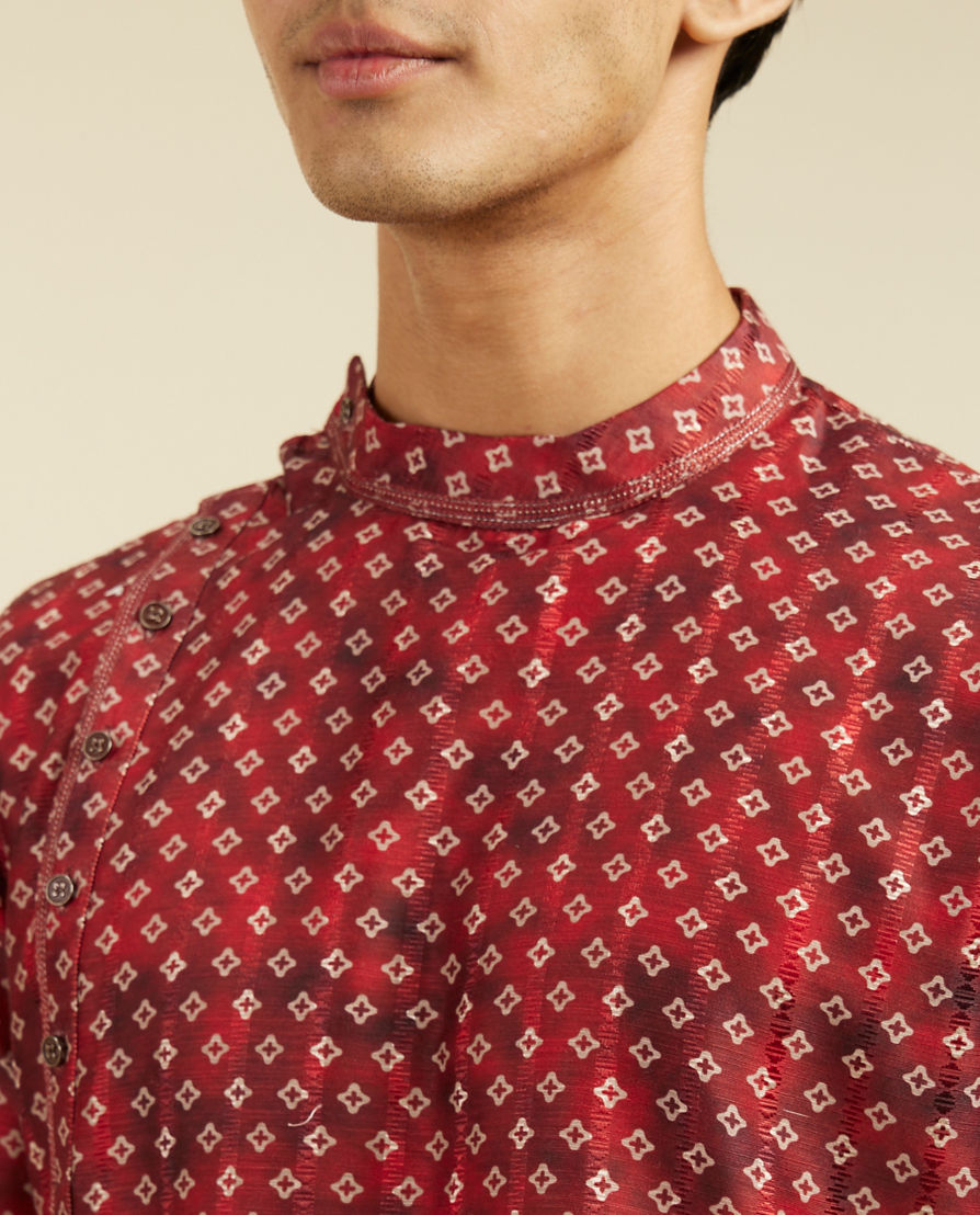 Diwas Men Rust Red Bandhani Printed Angrakha Style Kurta Pajama