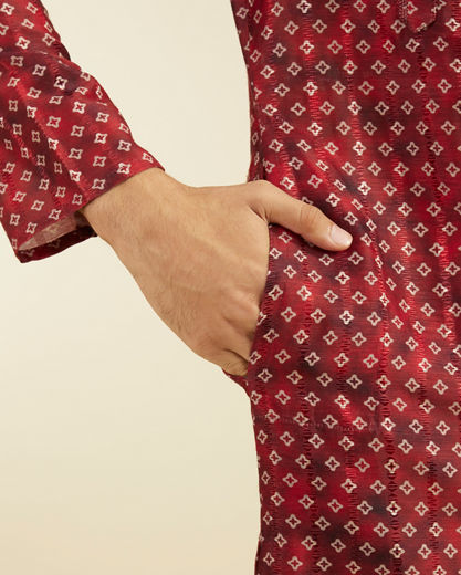 Diwas Men Rust Red Bandhani Printed Angrakha Style Kurta Pajama