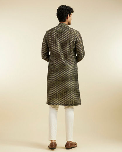 Diwas Men Bottle Green Bandhani Printed Angrakha Style Kurta Pajama