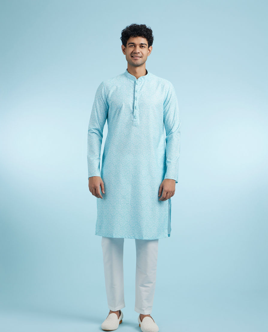 Diwas Men Aqua Green Elegance Kurta Pajama