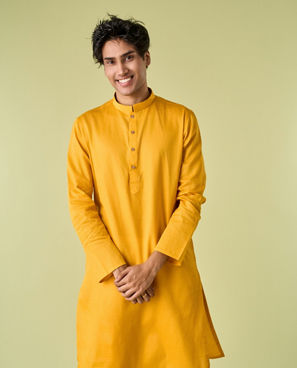 Diwas Men Mustard Yellow Cotton Kurta Pajama