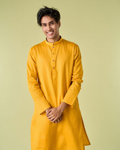 Diwas Men Mustard Yellow Cotton Kurta Pajama
