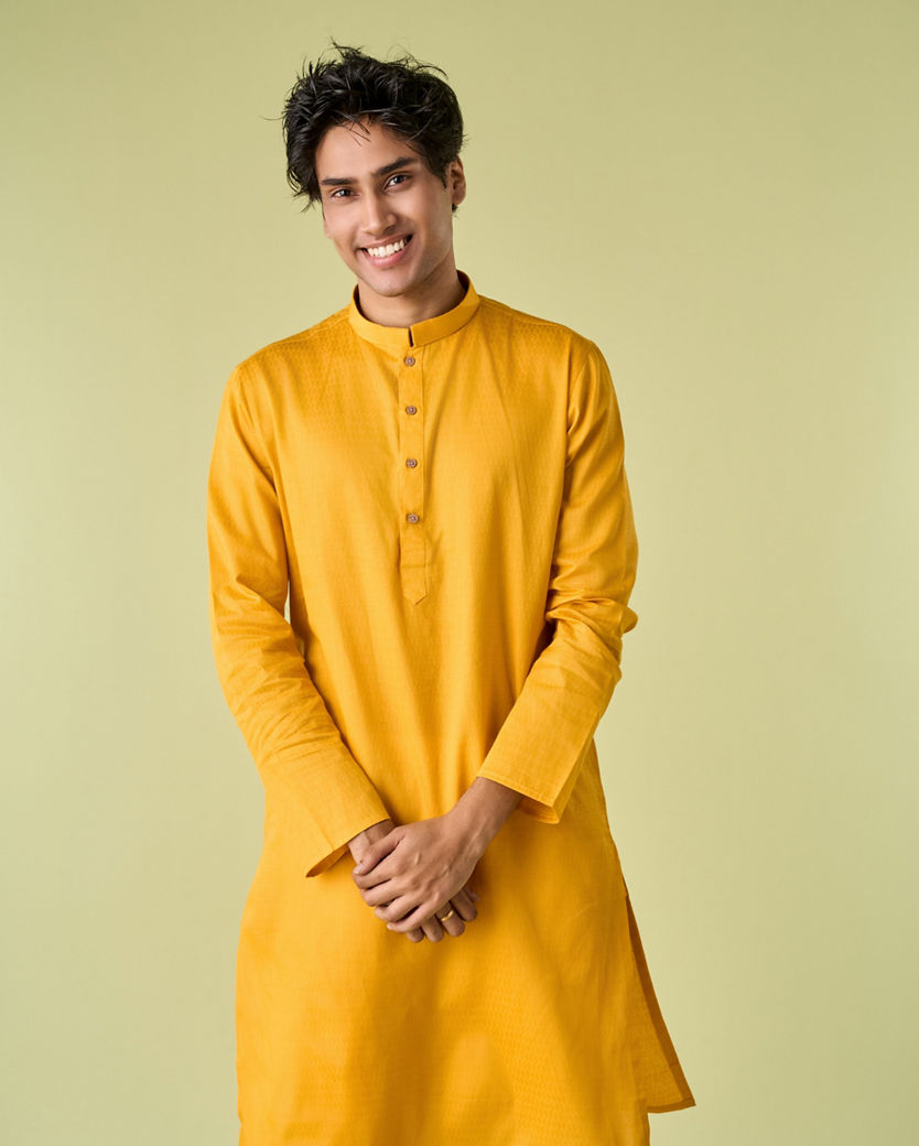 Diwas Men Mustard Yellow Cotton Kurta Pajama