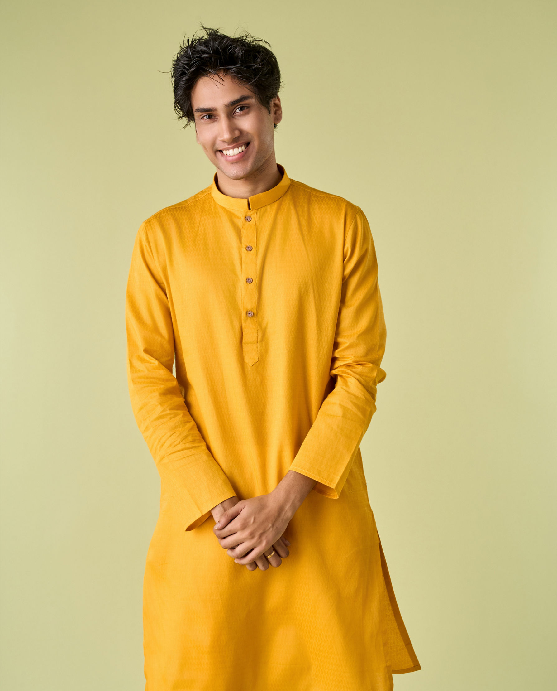 Diwas Men Mustard Yellow Cotton Kurta Pajama