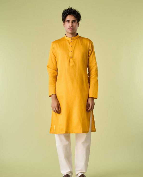 Diwas Men Mustard Yellow Cotton Kurta Pajama