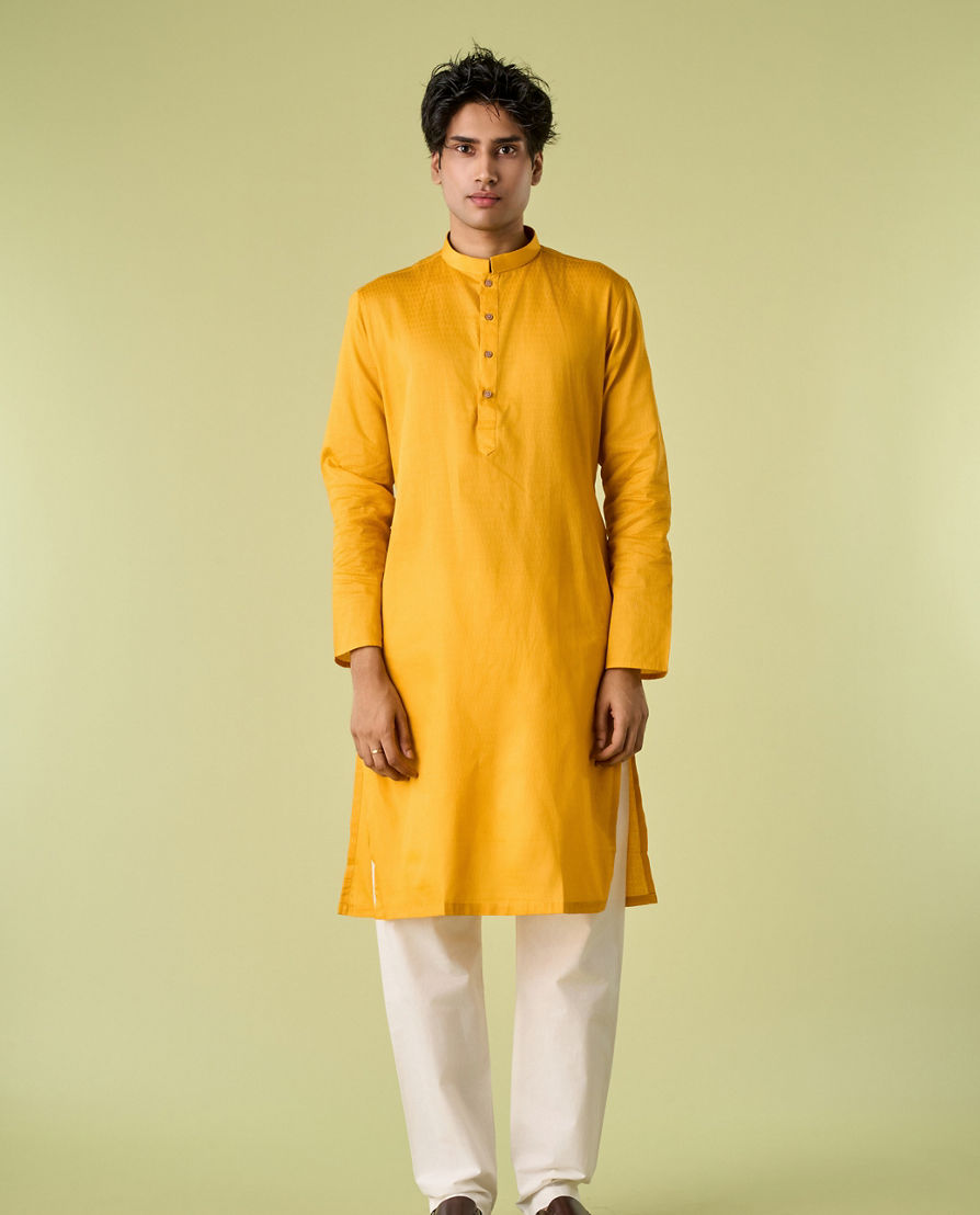 Diwas Men Mustard Yellow Cotton Kurta Pajama
