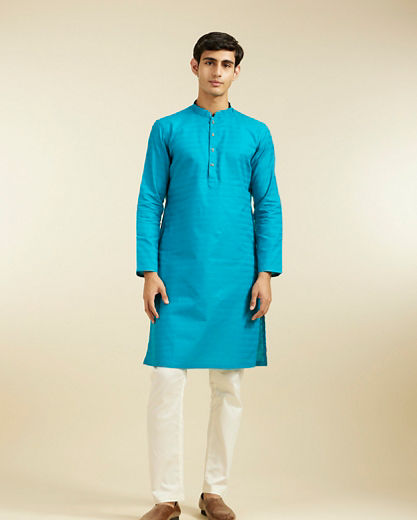Diwas Men Teal Blue Lattice Patterned Kurta Pajama