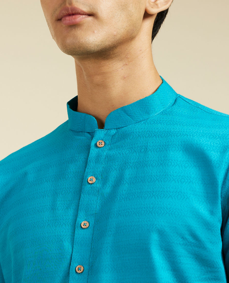 Diwas Men Teal Blue Lattice Patterned Kurta Pajama