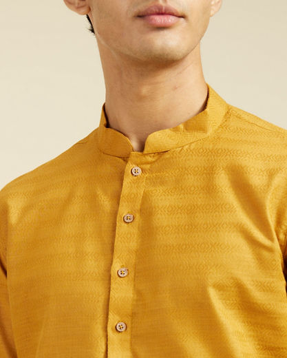 Diwas Men Mustard Yellow Lattice Patterned Kurta Pajama