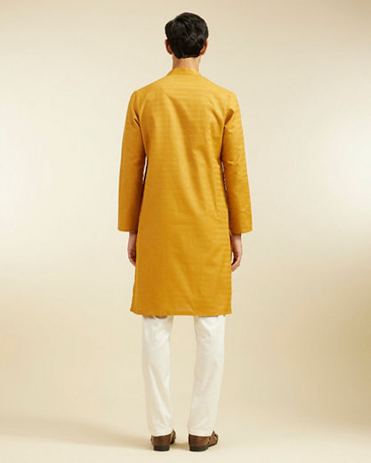 Diwas Men Mustard Yellow Lattice Patterned Kurta Pajama
