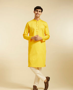 Diwas Men Mustard Yellow Self Textured Kurta Pajama