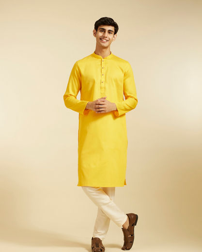 Diwas Men Mustard Yellow Self Textured Kurta Pajama