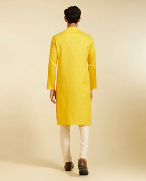 Diwas Men Mustard Yellow Self Textured Kurta Pajama