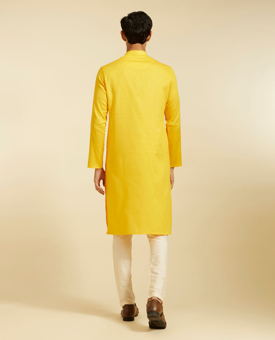 Diwas Men Mustard Yellow Self Textured Kurta Pajama