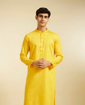 Diwas Men Mustard Yellow Self Textured Kurta Pajama