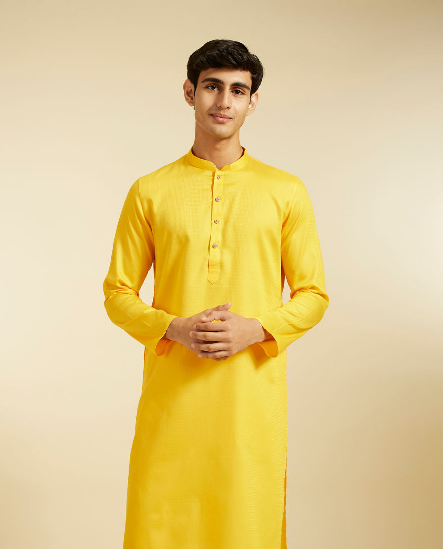 Diwas Men Mustard Yellow Self Textured Kurta Pajama