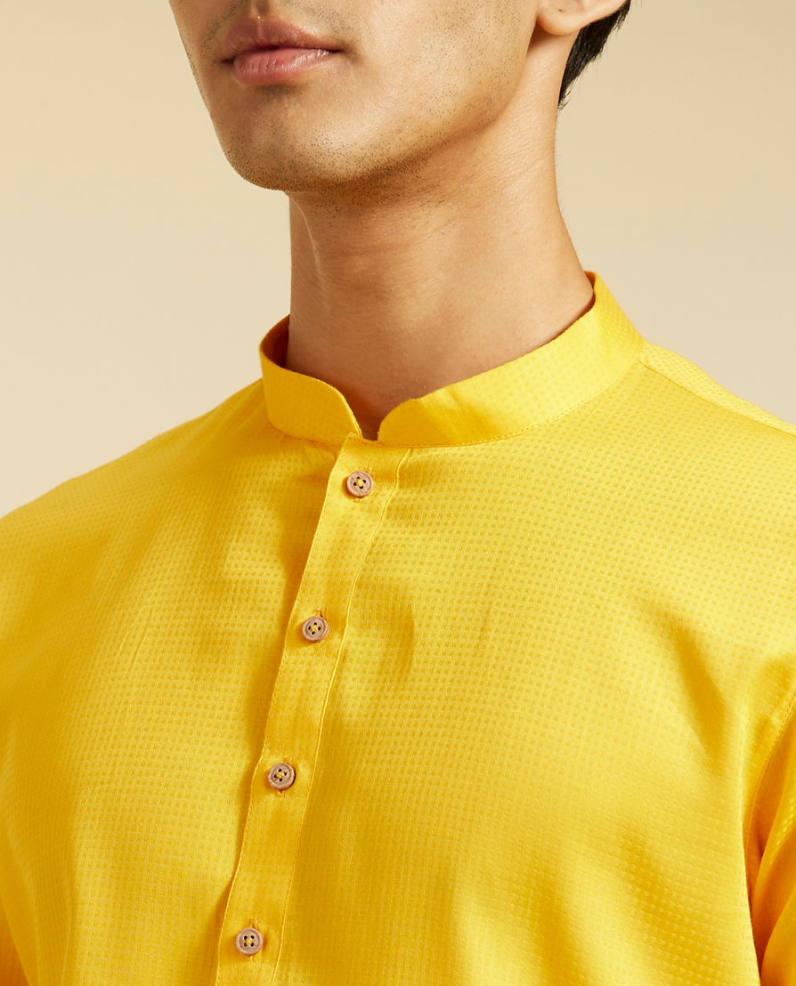 Diwas Men Mustard Yellow Self Textured Kurta Pajama