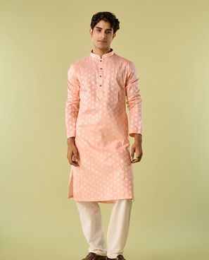 Diwas Men Peach Cotton Kurta Pajama