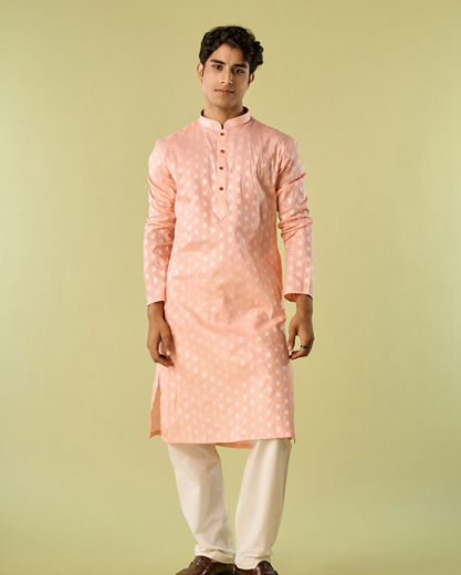 Diwas Men Peach Cotton Kurta Pajama