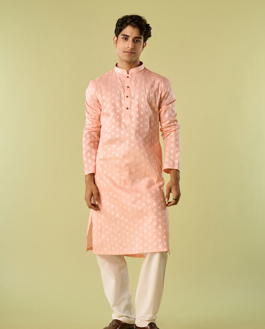 Diwas Men Peach Cotton Kurta Pajama