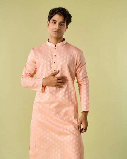 Diwas Men Peach Cotton Kurta Pajama