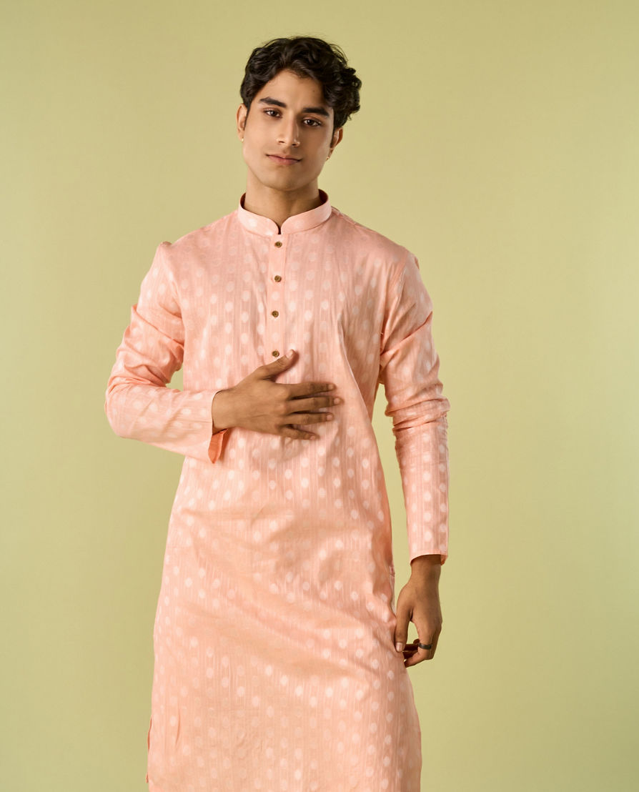 Diwas Men Peach Cotton Kurta Pajama