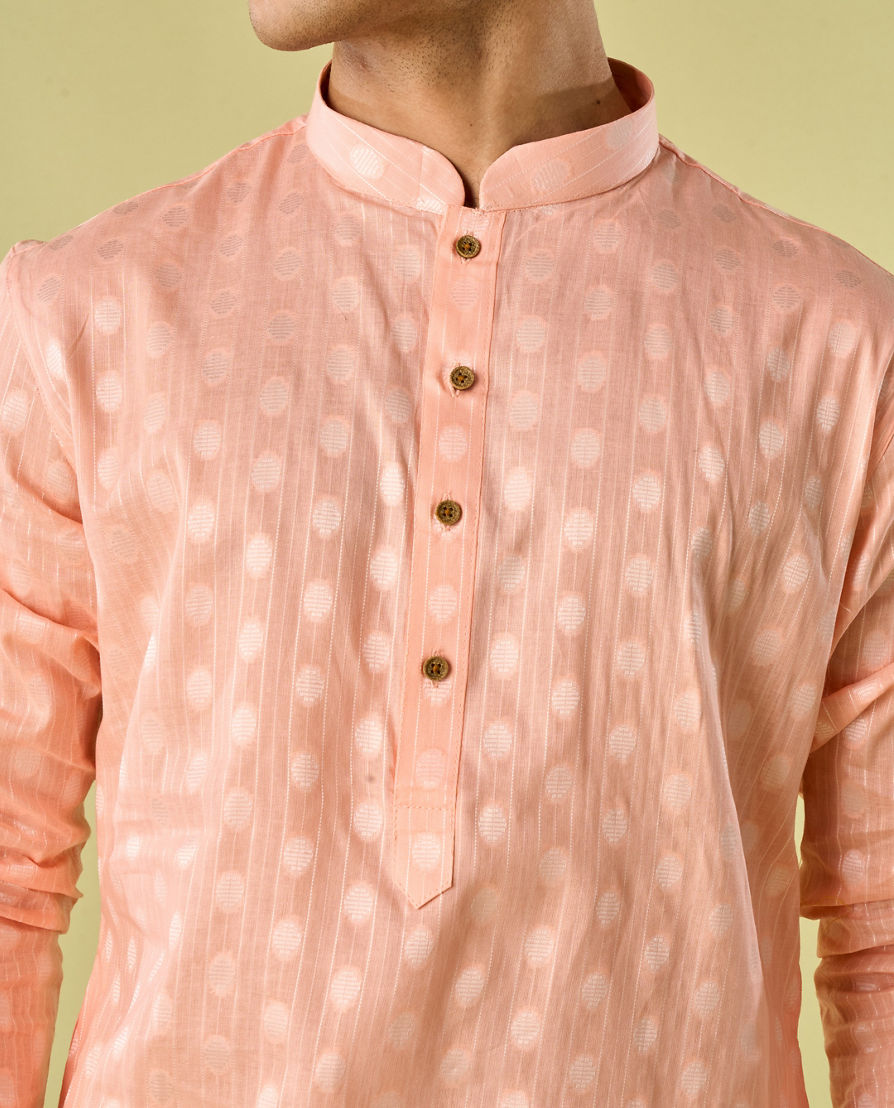 Diwas Men Peach Cotton Kurta Pajama