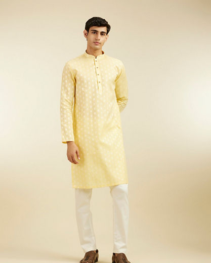 Diwas Men Sunlit Yellow Cotton Kurta Pajama