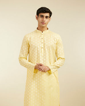 Diwas Men Sunlit Yellow Cotton Kurta Pajama