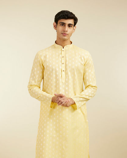Diwas Men Sunlit Yellow Cotton Kurta Pajama